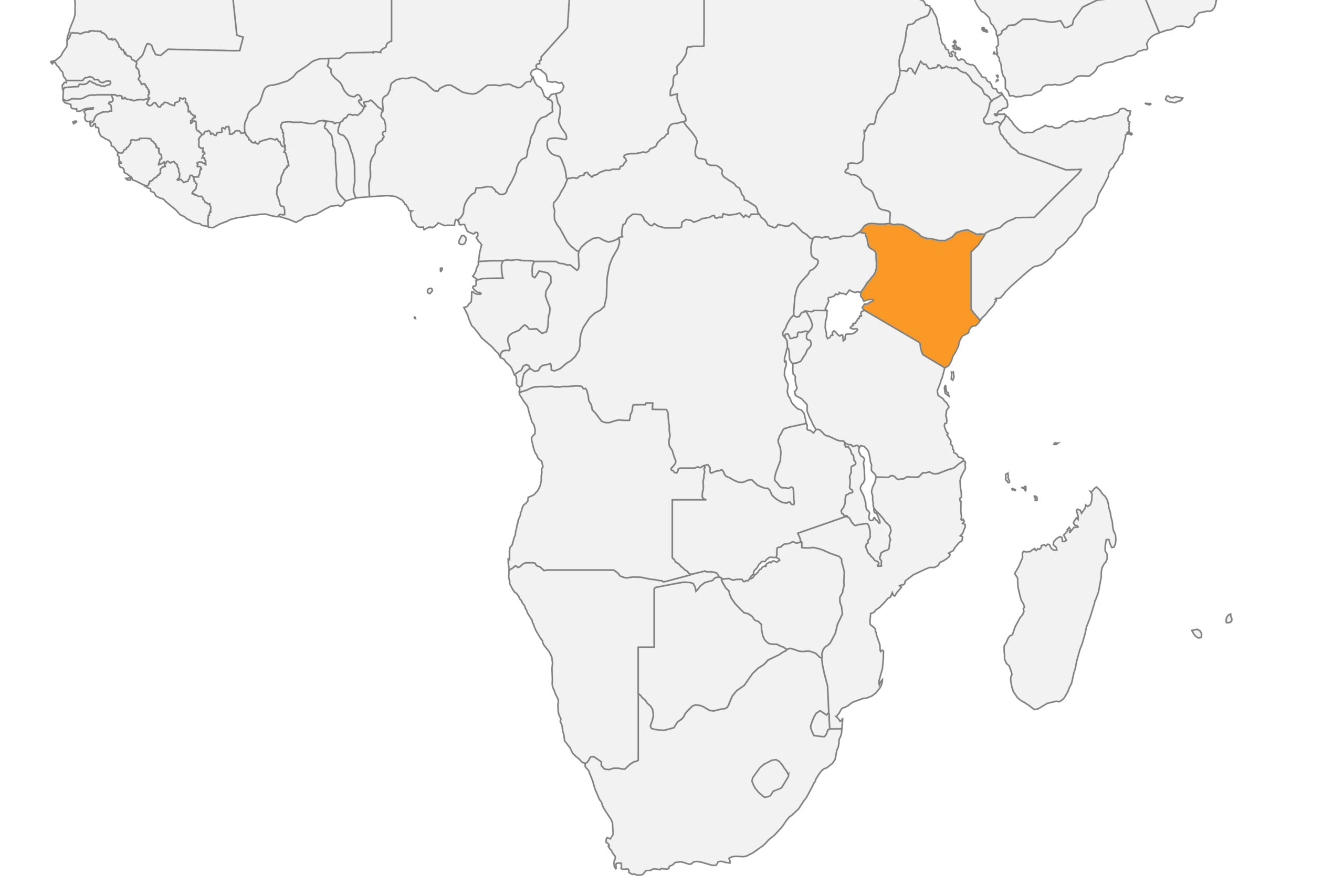 Map of Kenya, in Africa