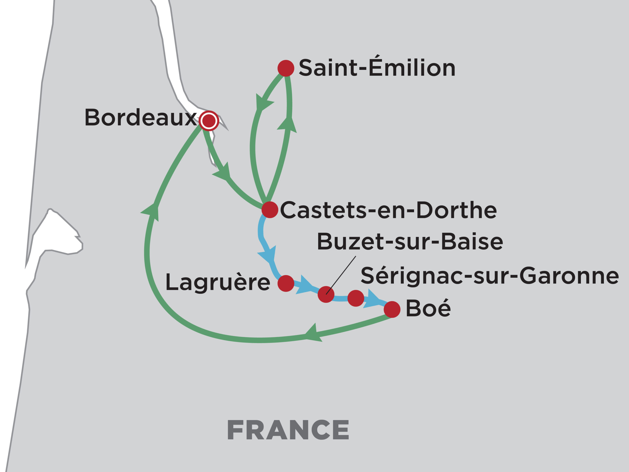 map of Bordeaux cruise