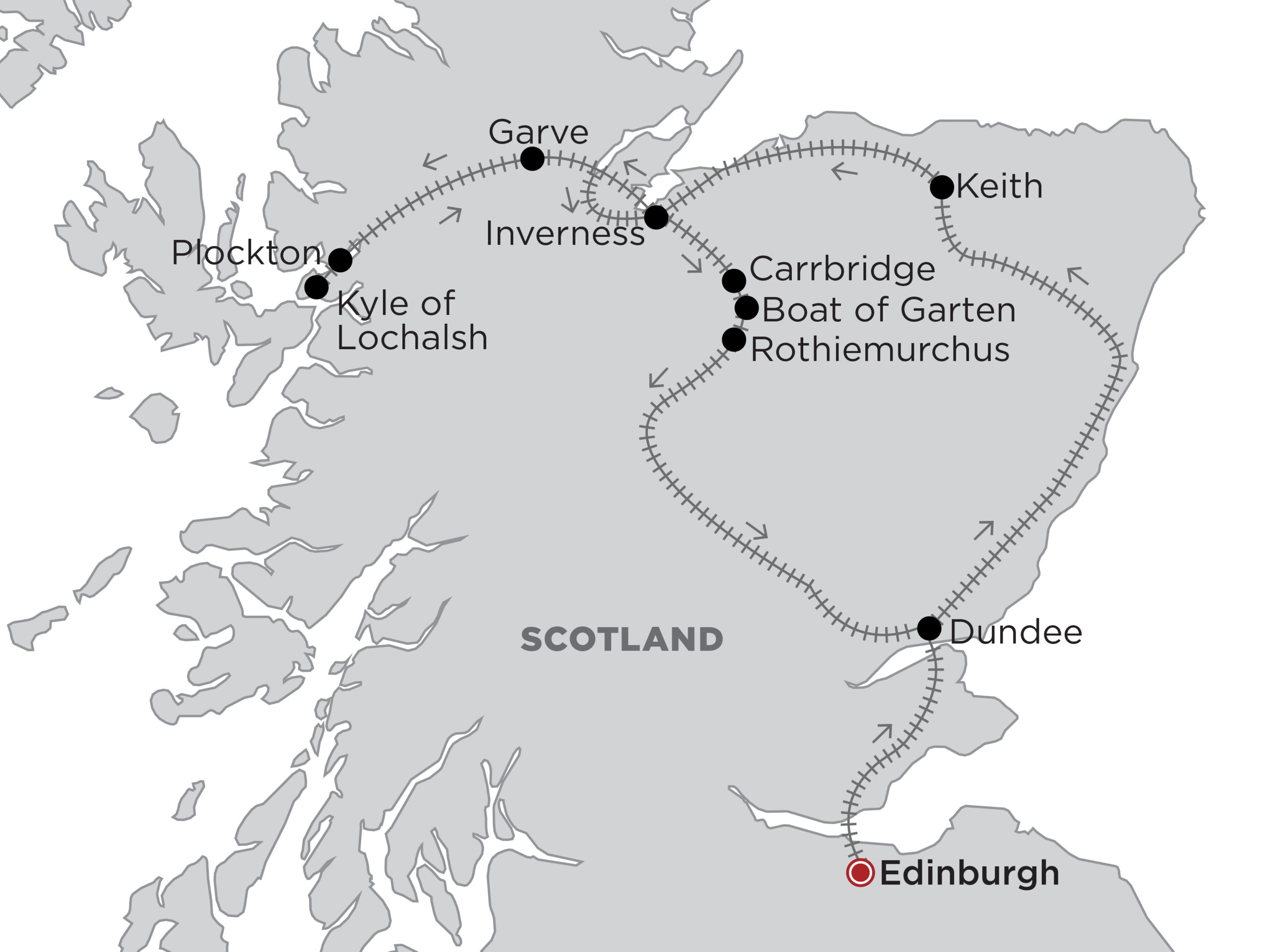 Map, Belmond Royal Scotsman