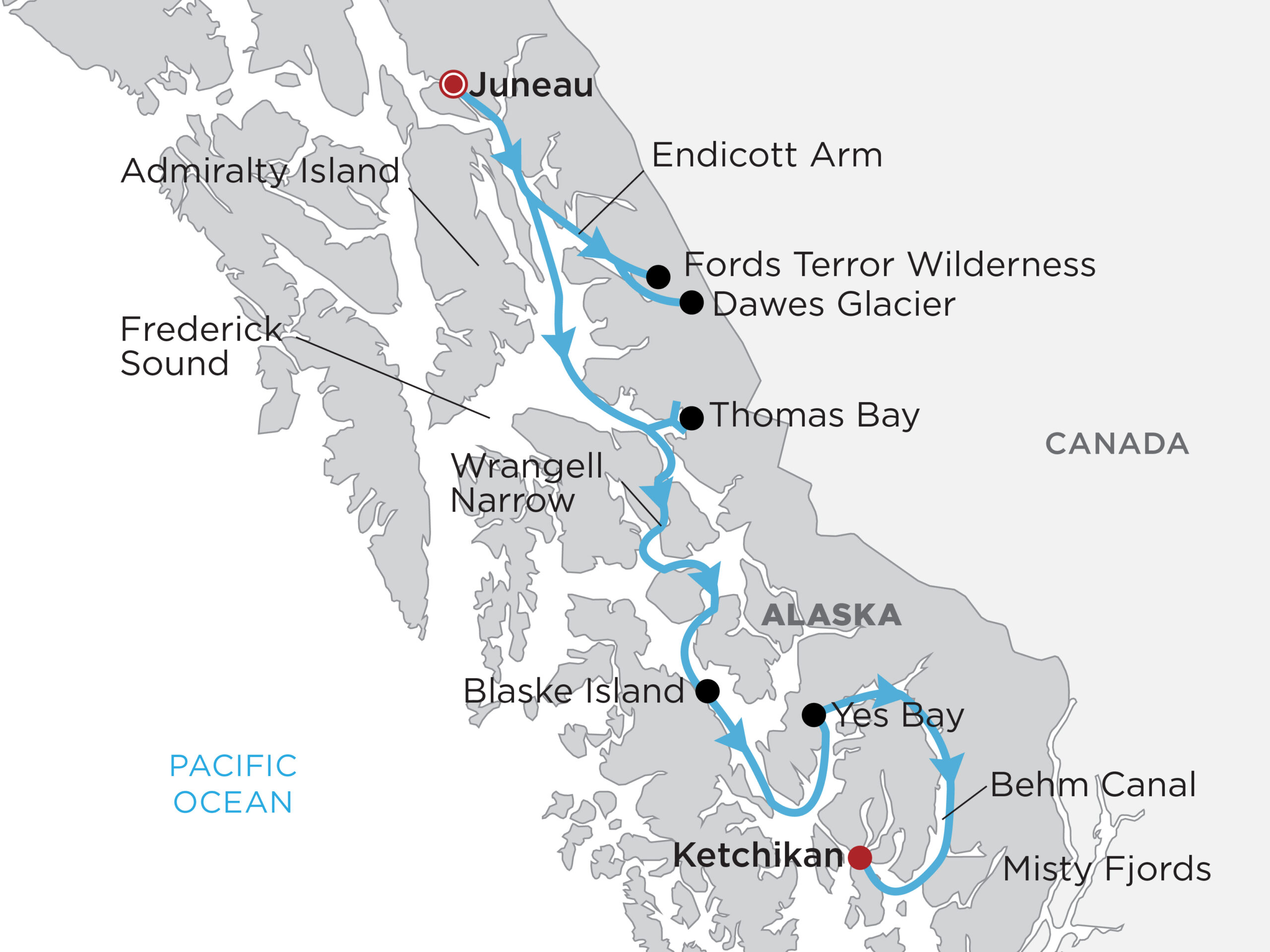 Alaska Fjords & Glaciers Map