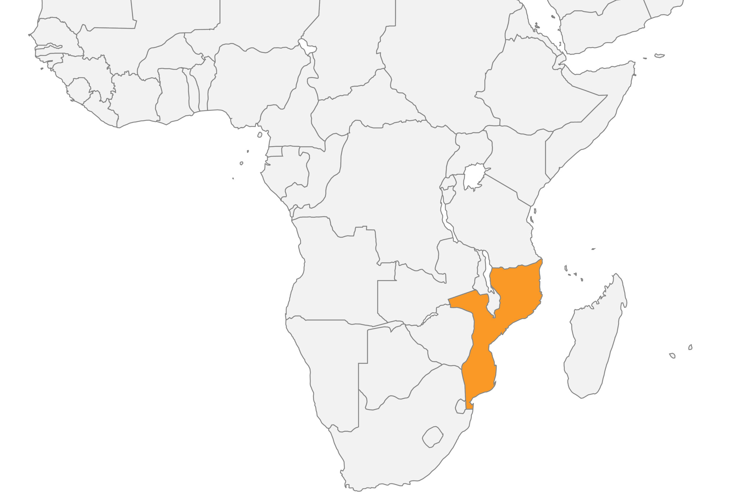 Map of Mozambique, in Africa