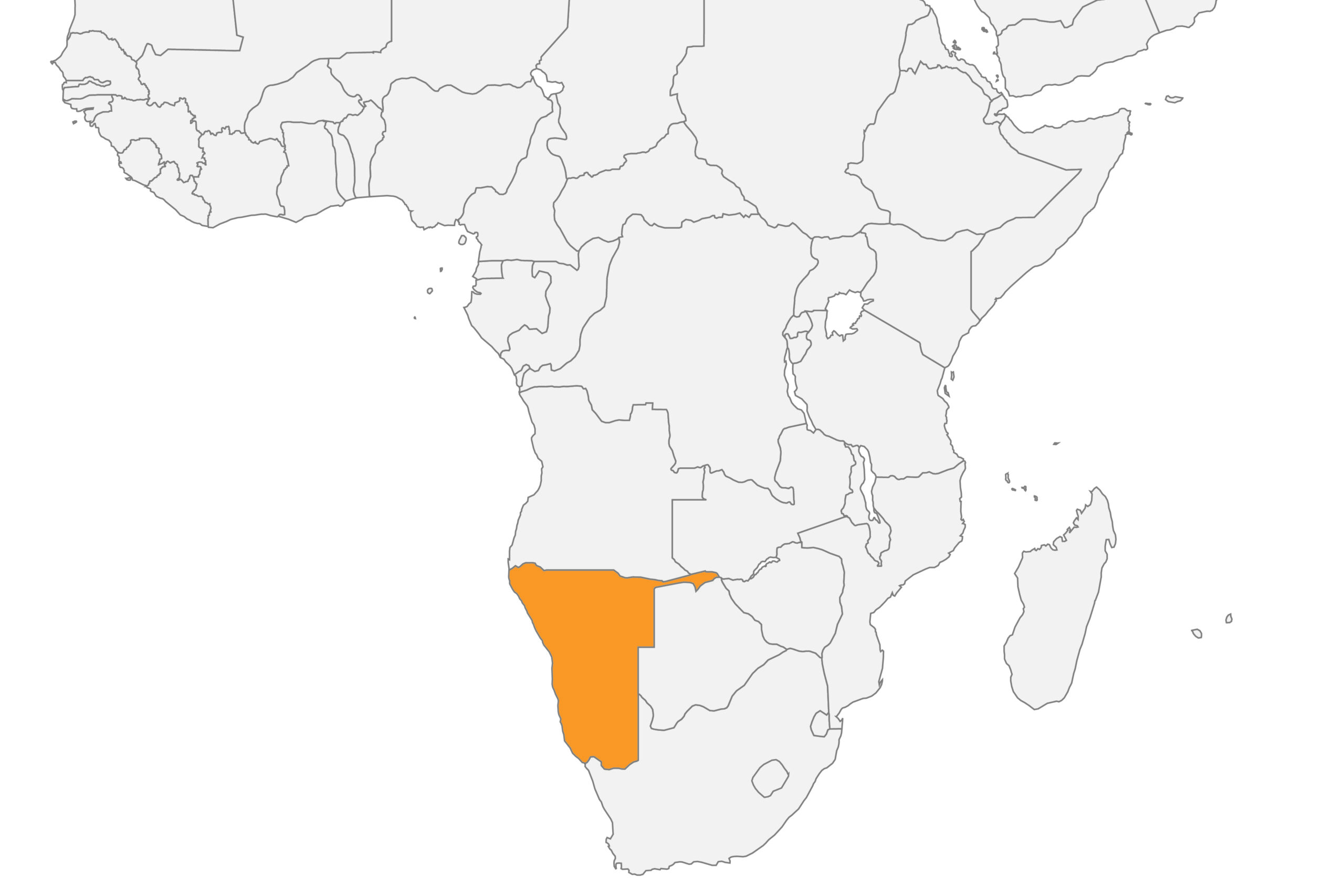 Map of Namibia, in Africa