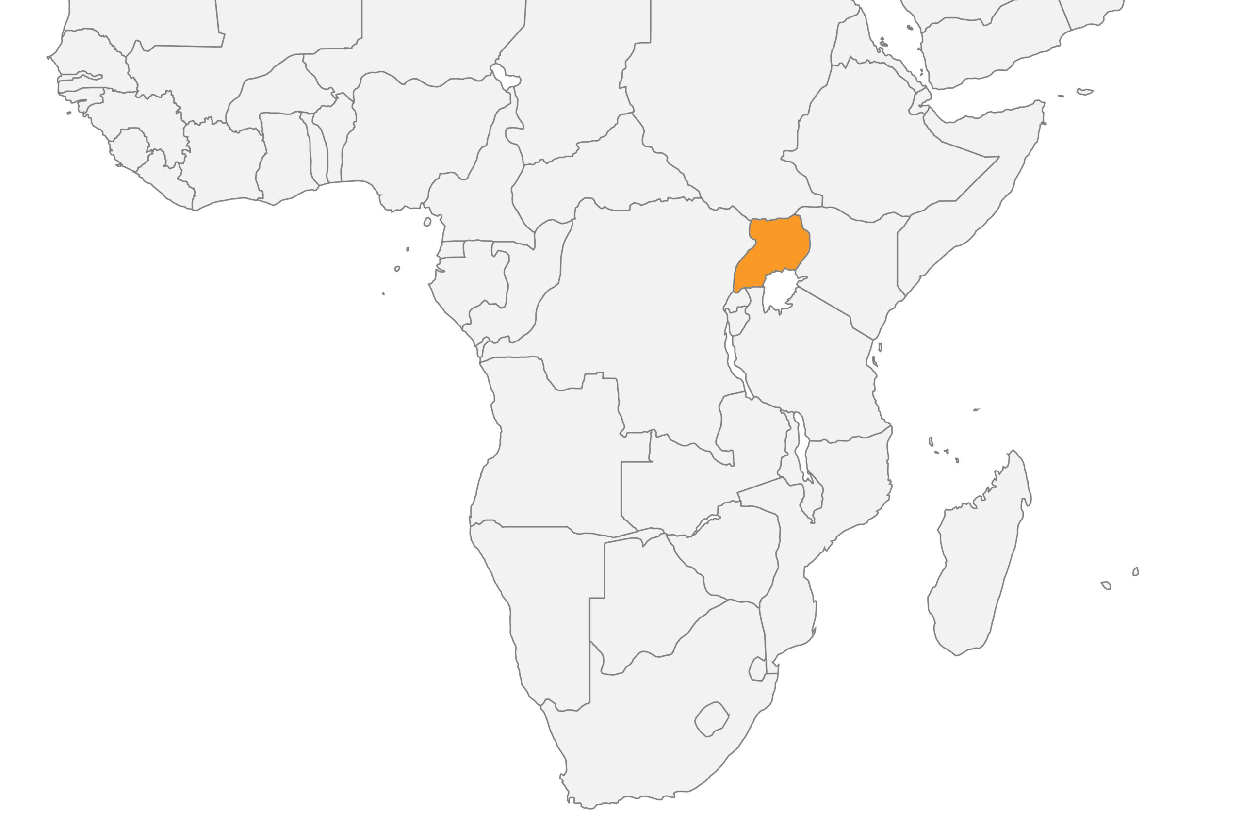 Map of Uganda, in Africa